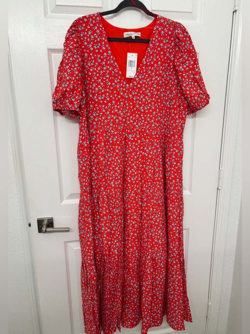 English Factory Red Floral V-Neck Maxi Dress 1XL NWT